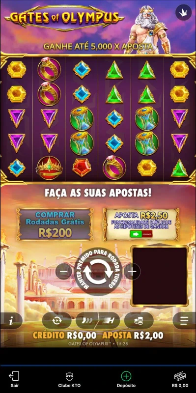 Tela do Jogo Gates of Olympus no Celular